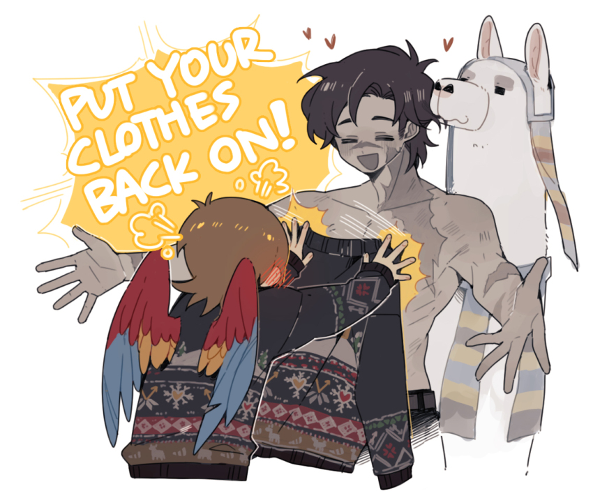 2boys, 3rd_life_smp, :d, =_=, animal, animification, antenna_hair, bird_boy