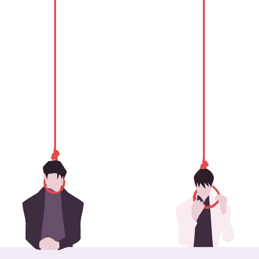 2boys, black_coat, black_hair, black_shirt, coat, collared_shirt, faceless, facing_viewer
