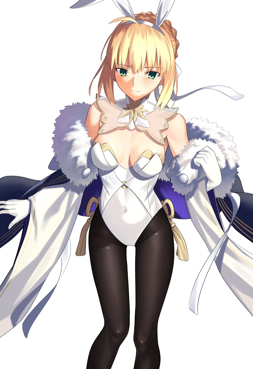 1girl, absurdres, ahoge, animal_ears, artoria_pendragon_(fate), bare_shoulders, blonde_hair, blush