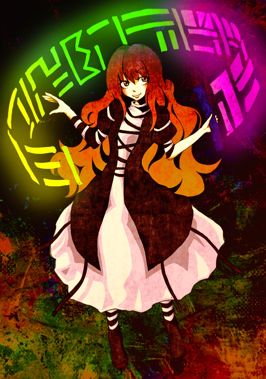 1girl, akamiya_fumiya, brown_eyes, brown_hair, dress, female_focus, glowing, highres