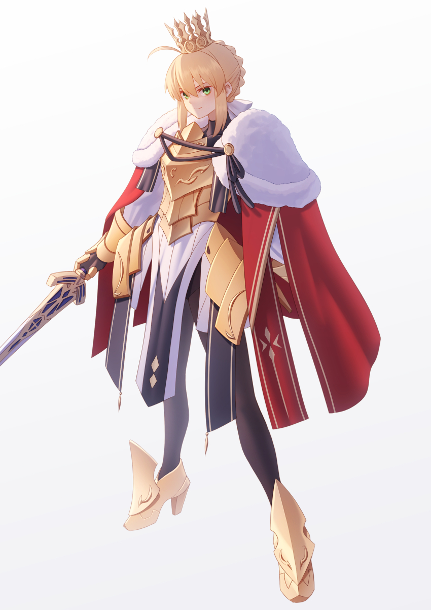 1girl, absurdres, ahoge, armor, artoria_pendragon_(fate), blonde_hair, breastplate, caliburn_(fate)