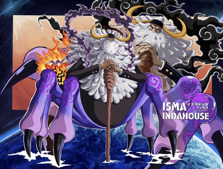 1boy, arthropod_boy, arthropod_limbs, artist_name, beard, black_hat, black_suit, claws