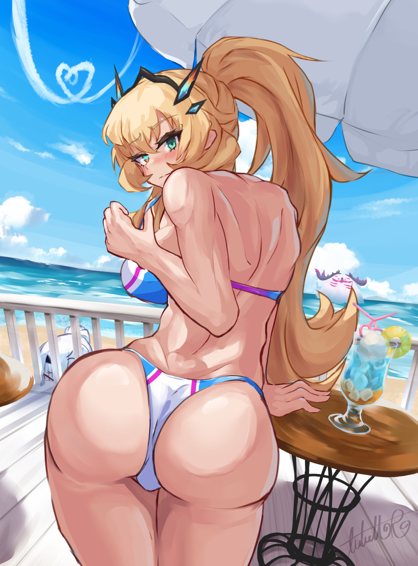 2girls, absurdres, ass, back, bare_shoulders, barghest_(fate), barghest_(swimsuit_archer)_(final_ascension)_(fate), bent_over