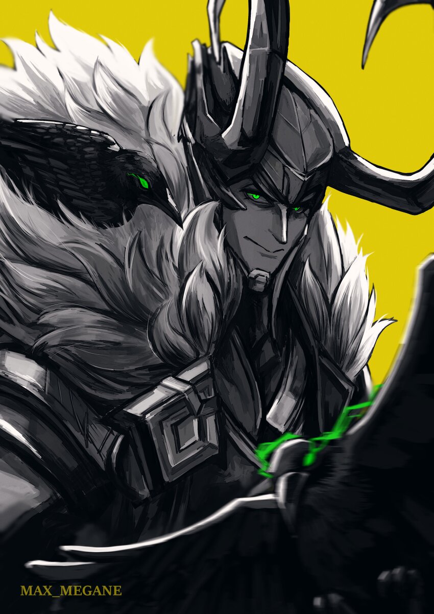 1boy, absurdres, bird, blurry, cape, commentary, crow, depth_of_field