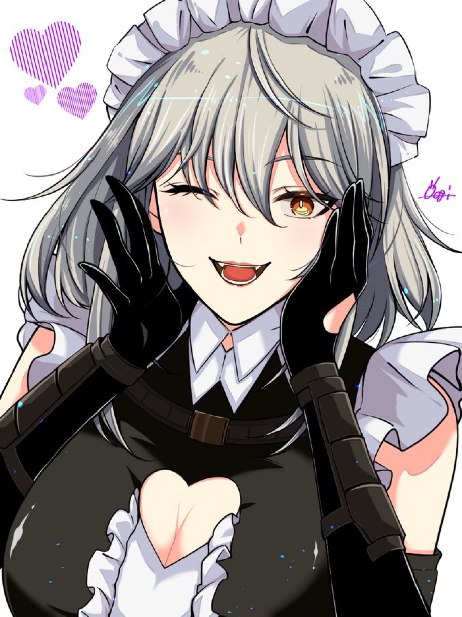 1girl, alternate_costume, apron, black_dress, black_gloves, clothing_cutout, commentary, dress