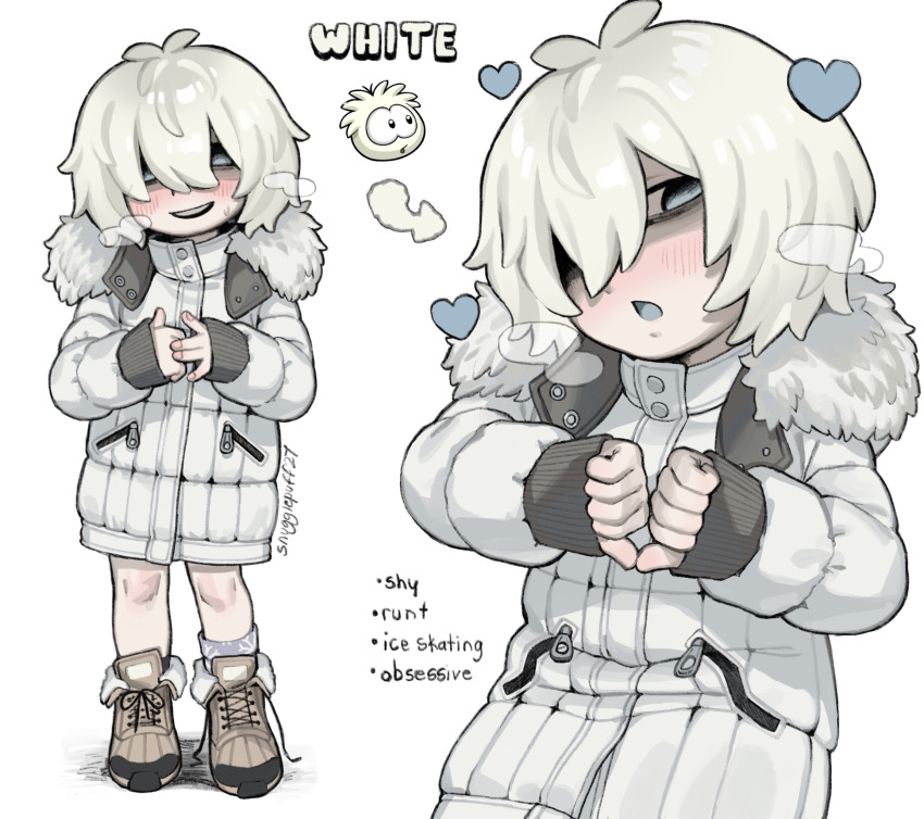 1boy, antenna_hair, artist_name, blue_tongue, blush, brown_shoes, child, club_penguin