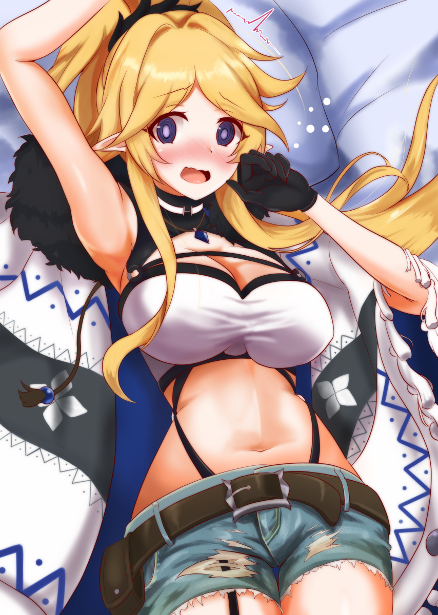 1girl, breasts, camping, commentary_request, eleven_(eleven_szm11), elf, gloves, highres