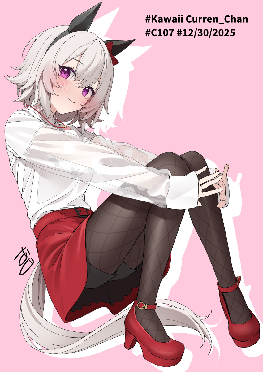 1girl, absurdres, animal_ears, ankle_strap, black_pantyhose, black_shorts, blush, bow