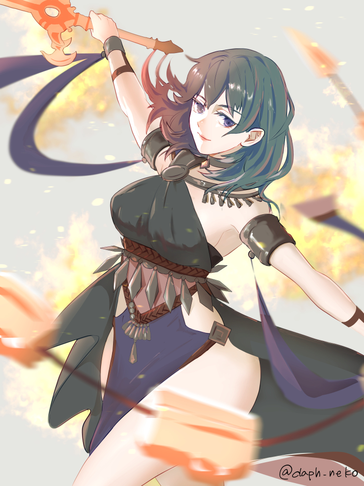 1girl, aqua_hair, armlet, artist_name, breasts, commentary_request, dancer, dancer_(fire_emblem:_three_houses)