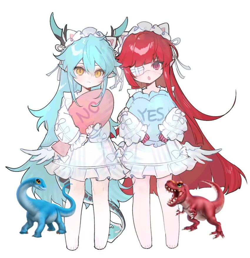 2boys, :<, :o, aged_down, animal_ears, asymmetrical_sidelocks, barefoot, blue_hair