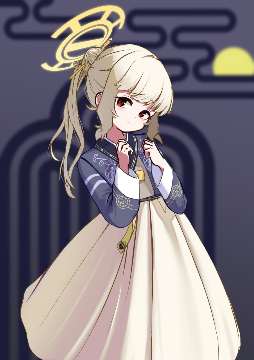 1girl, absurdres, aoba_(blue_archive), blonde_hair, blue_archive, brown_eyes, brown_shirt, caffeinesonsari