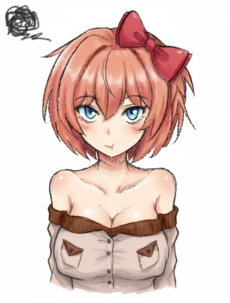 angry, blue_eyes, breasts, cleavage, commentary, doki_doki_literature_club, english_commentary, fill_feels