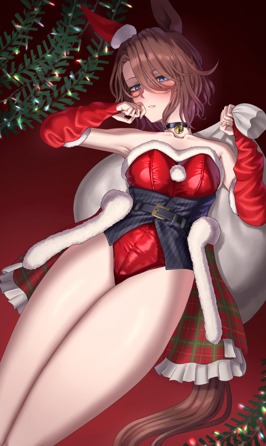 1girl, absurdres, aderi1020, alternate_costume, animal_ears, bare_legs, bare_shoulders, bell