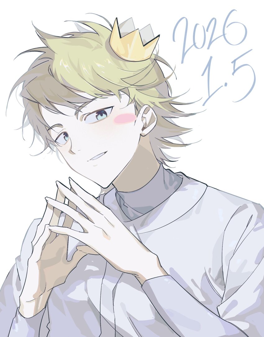 1boy, ace_of_diamond, baseball_uniform, blonde_hair, blue_eyes, blush_stickers, crown, dated