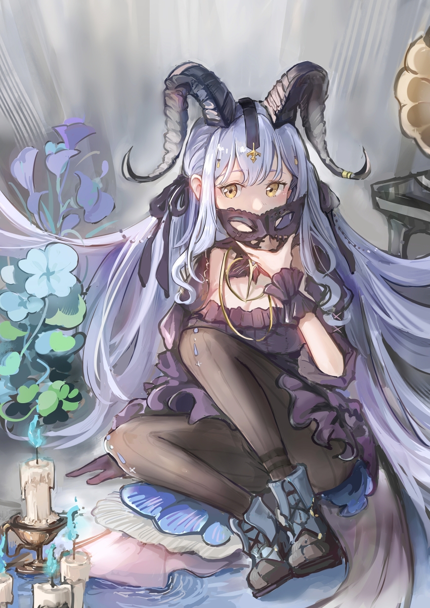 1girl, absurdres, arknights, bang_dream!, bang_dream!_it's_mygo!!!!!, black_boots, black_horns, black_pantyhose