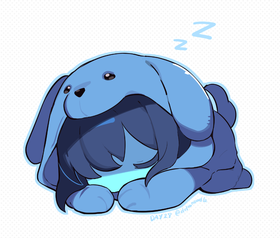 1other, animal_hood, blue_hair, blue_hood, blue_outline, blue_skin, chibi, chibi_only