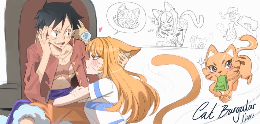 1girl, 2025, 2boys, animal, animal_ears, animalization, banknote, black_hair