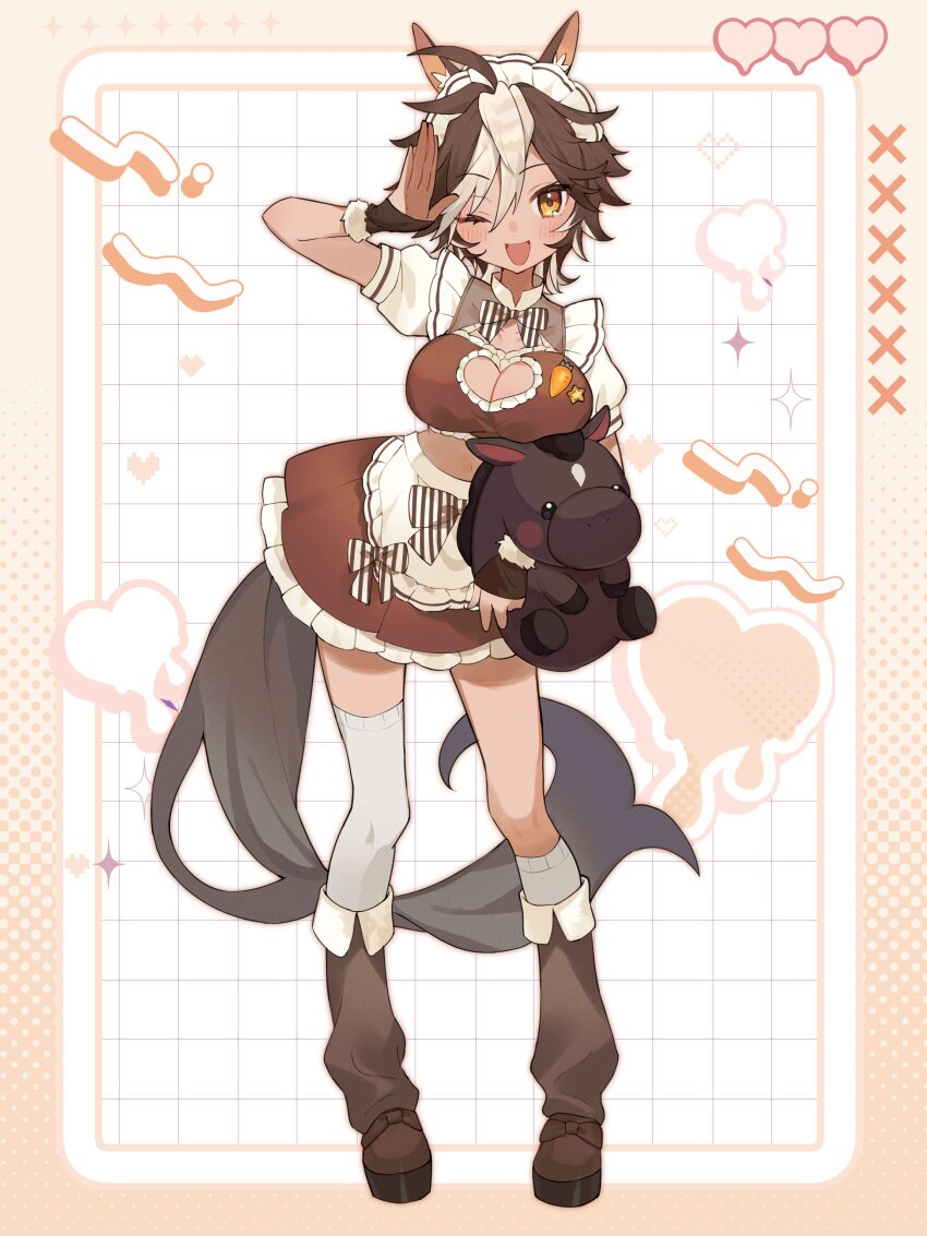 1girl, absurdres, akrngo_0708, alternate_costume, animal_ears, apron, boots, breasts
