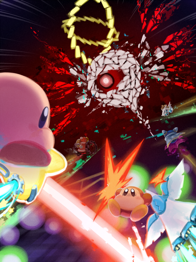 artist_name, attack, battle, battle_chariot_(kirby), blue_eyes, brown_eyes, chariot_(kirby), commentary_request