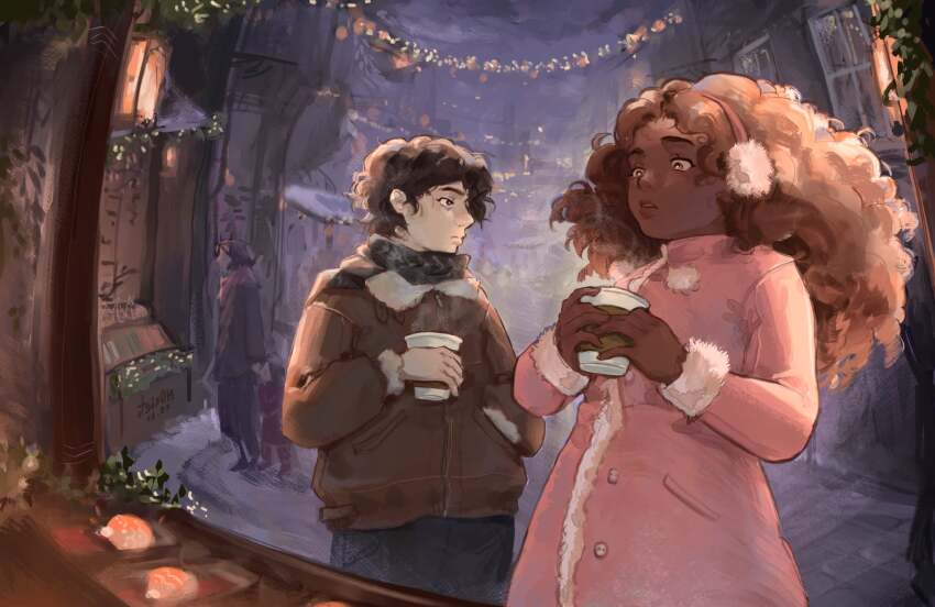 1boy, 1girl, :o, black_eyes, black_hair, black_scarf, brother_and_sister, brown_hair