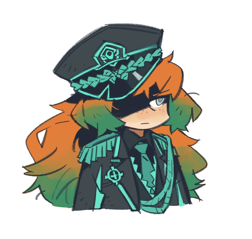 1girl, aqua_necktie, aqua_trim, black_coat, black_shirt, black_vest, blind_obsession_(e.g.o), coat