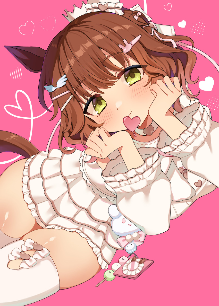 1girl, absurdres, animal_ears, aston_machan_(umamusume), blush, brown_hair, choker, closed_mouth