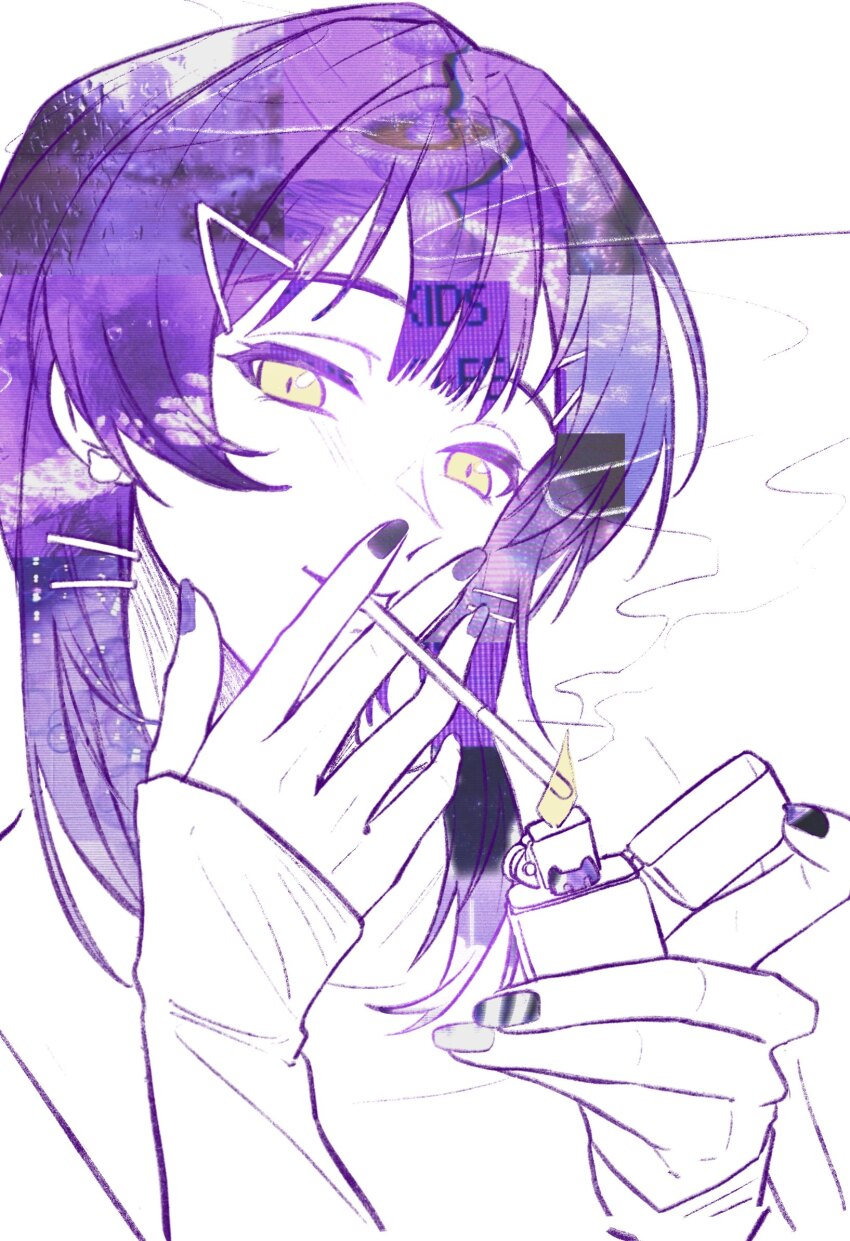 1girl, bang_dream!, bang_dream!_it's_mygo!!!!!, black_nails, double_exposure, hair_ornament, hairclip, hero45439083942