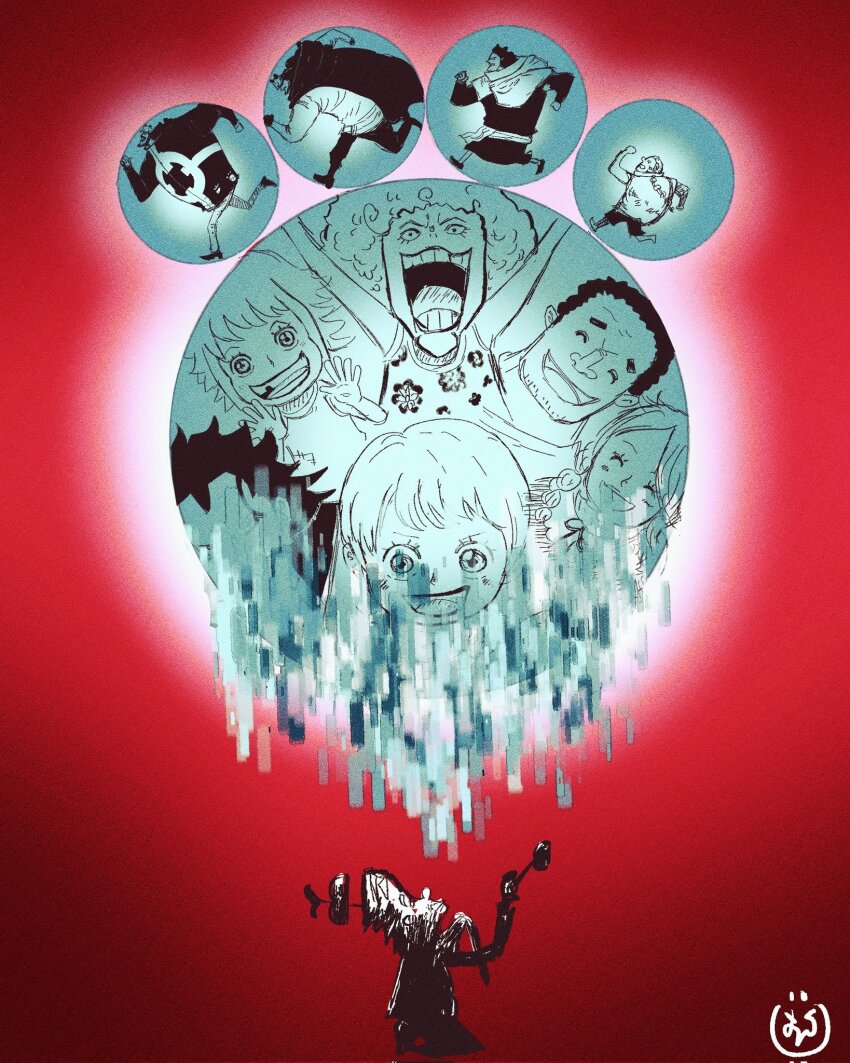 3girls, 4boys, ^_^, aged_down, arms_up, baby, bartholomew_kuma, beard_stubble