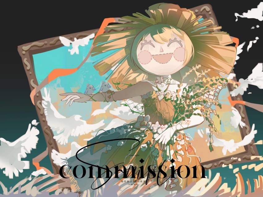 1girl, ^_^, absurdres, ambird_(infinity_nikki), animal, animal_on_arm, animal_on_head, awan_(wanzhong81144)