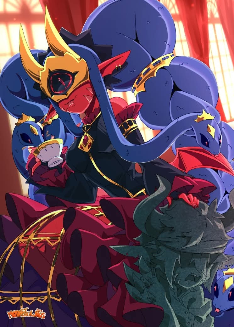 crown, digimon, digimon_(creature), mask, medusamon, monstuwitos, petrification, snake, snake_hair