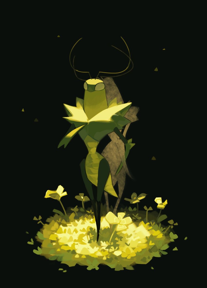 antennae, arthropod_boy, back-to-back, black_background, colored_skin, commentary, english_commentary, grass