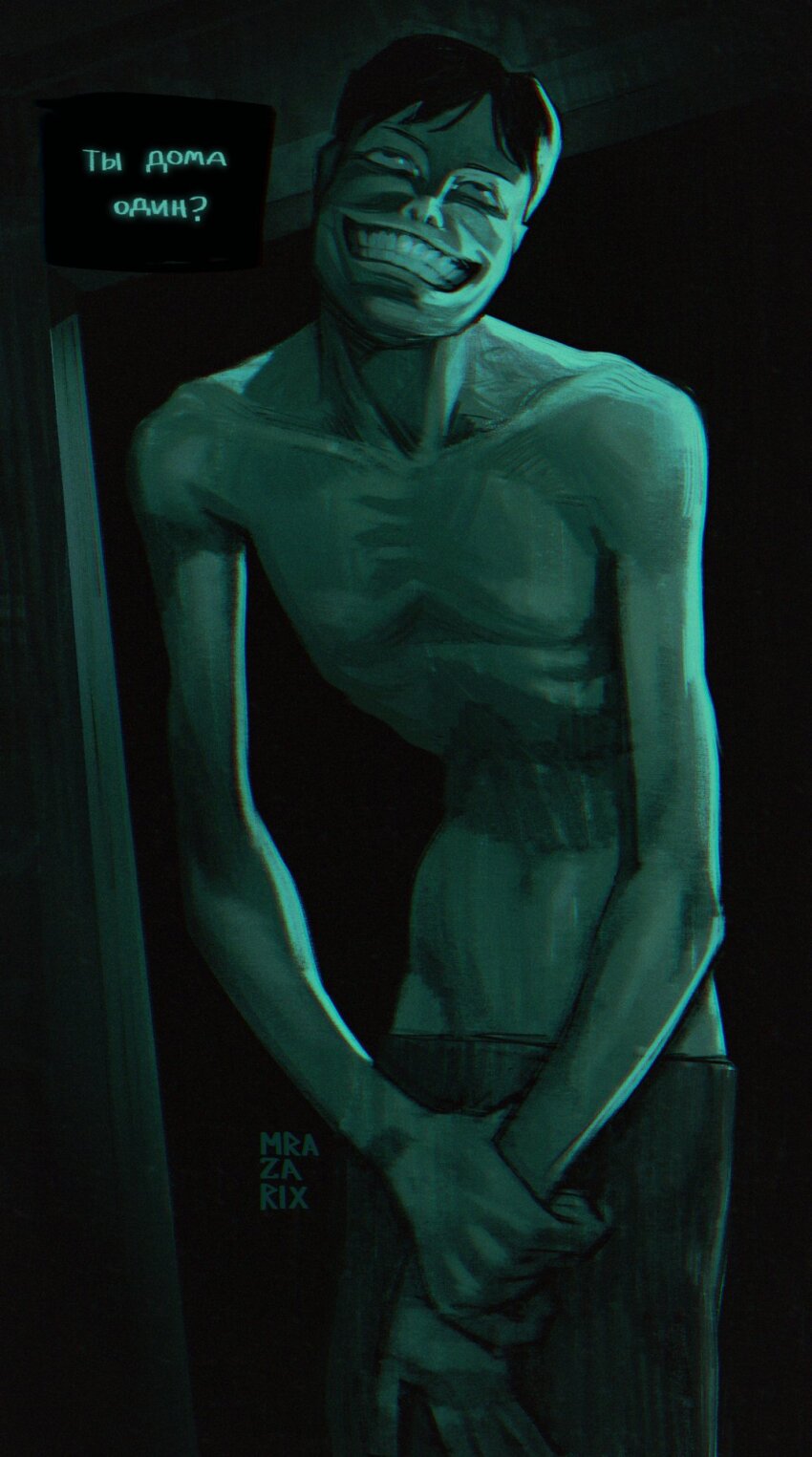 1boy, bilingual_commentary, black_hair, collarbone, commentary, commentary_request, creepy, dark