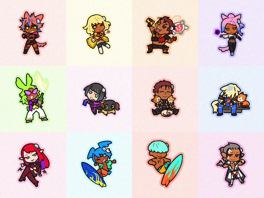 5boys, 5girls, :d, animal_ears, aqua_eyes, aqua_hair, black_hair, blonde_hair