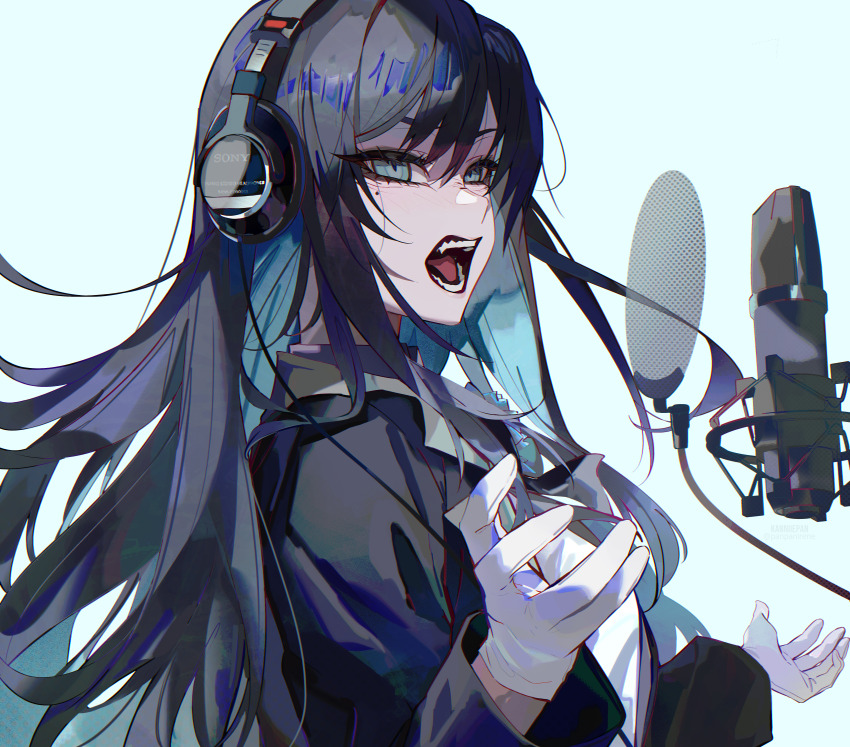 1girl, absurdres, ado_(utaite), black_hair, blue_eyes, blue_hair, cable, chando_(ado)