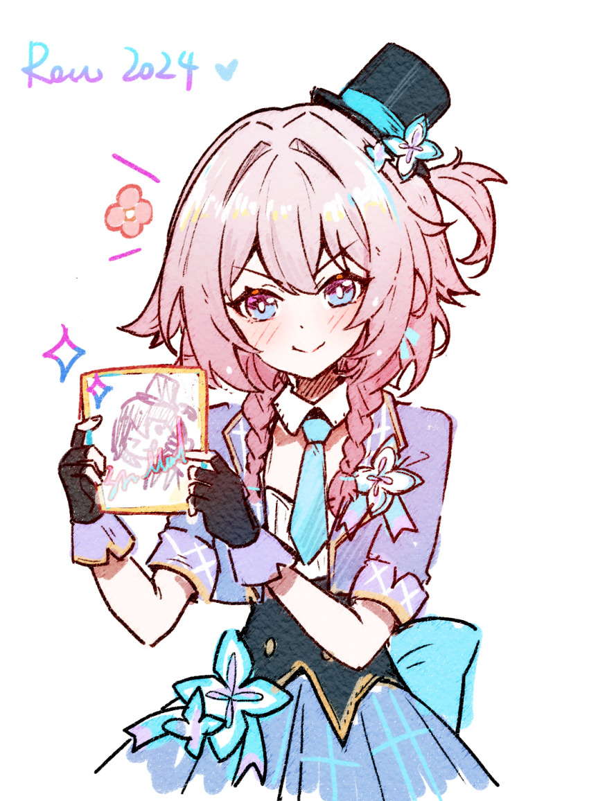 >_o, 1girl, 2024, adapted_costume, back_bow, black_corset, black_gloves, black_hat