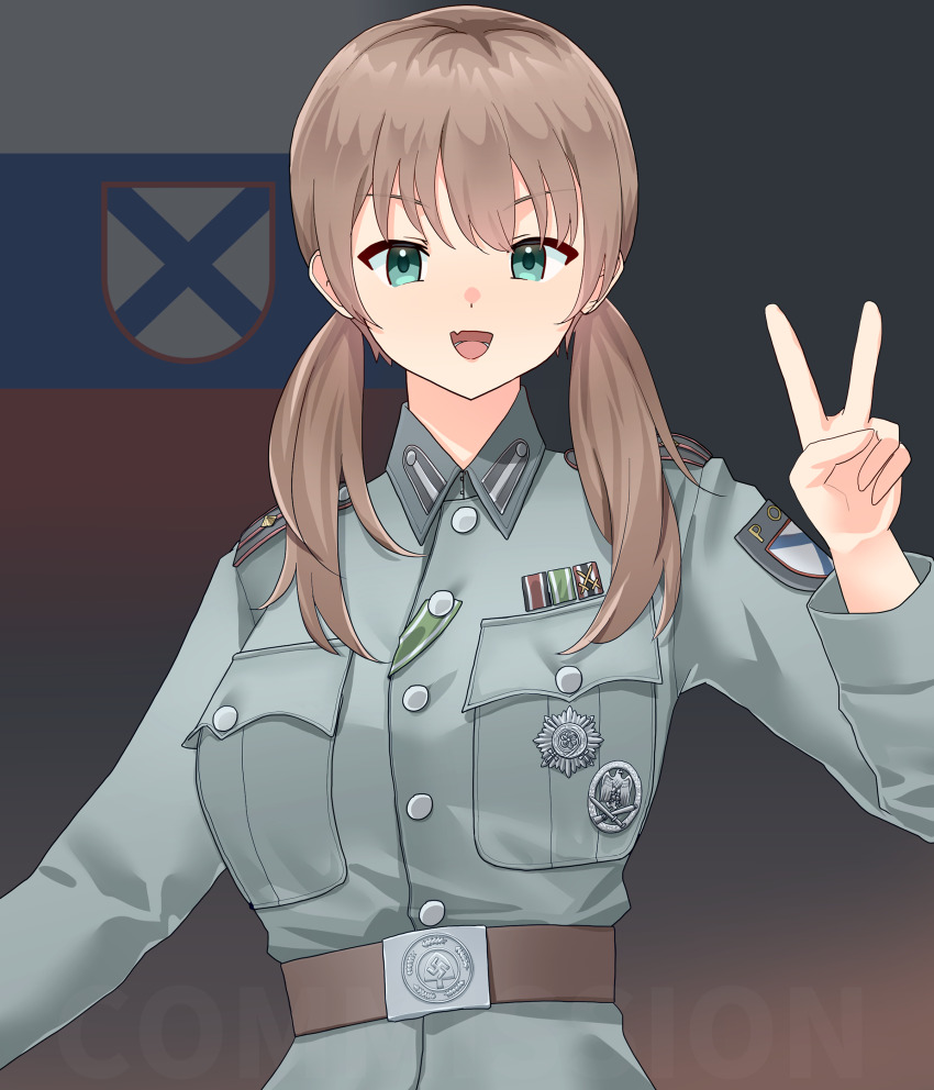 1girl, absurdres, belt, belt_buckle, blue_eyes, blue_jacket, breast_pocket, brown_belt