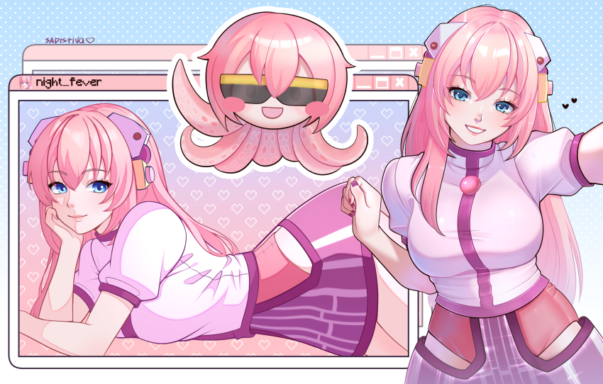 1girl, absurdres, artist_name, blue_background, blue_eyes, blush, blush_stickers, breasts