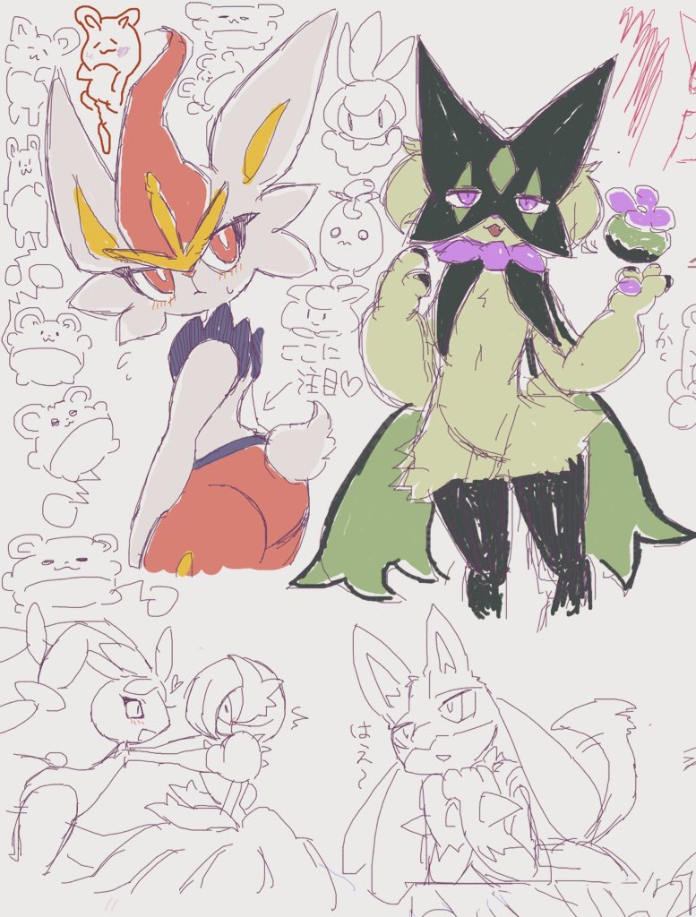 5girls, :<, :3, ^^^, alternate_color, animal_ears, animal_hands, animal_nose