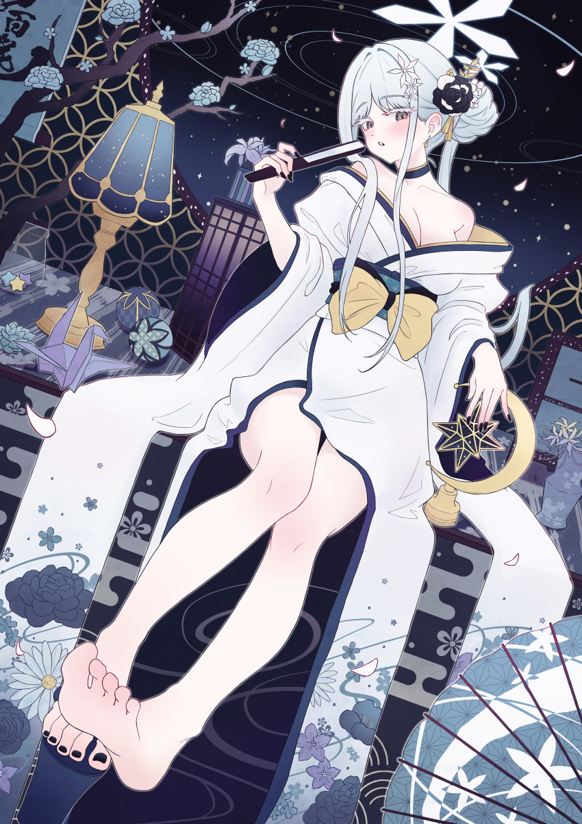 1girl, absurdres, alternate_costume, alternate_hairstyle, bare_shoulders, black_choker, black_flower, black_nails