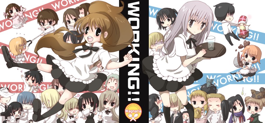 6+boys, 6+girls, adachi_masahiro, aged_down, apron, baby, black_hair, blonde_hair