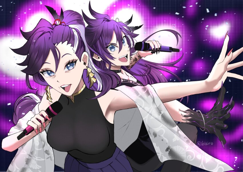 1boy, 1girl, arm_tattoo, artist_name, banzoin_hakka, banzoin_hakka_(2nd_costume), black_choker, black_dress