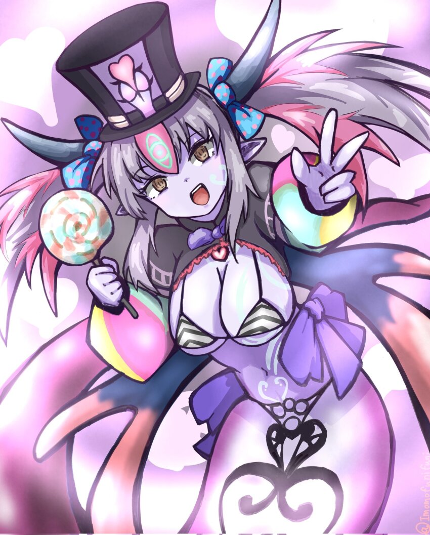 1girl, alipheese_fateburn_xiv_(doll), bikini, bow, bowtie, breasts, candy, cleavage