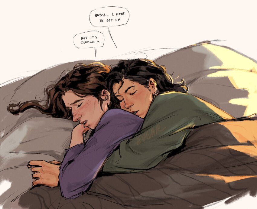 2girls, agatha_all_along, agatha_harkness, barbell_piercing, black_hair, blush, brown_hair, closed_eyes