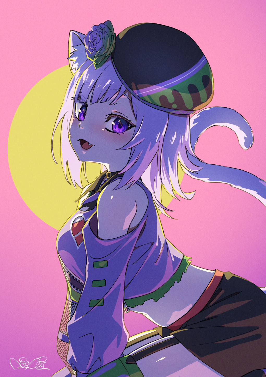 1girl, animal_ears, arched_back, asymmetrical_legwear, asymmetrical_sleeves, bare_shoulders, beret, between_legs