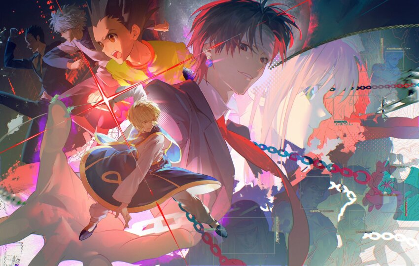 4girls, 6+boys, aquiline_nose, bandaged_head, bandages, black_hair, blonde_hair, blue_necktie