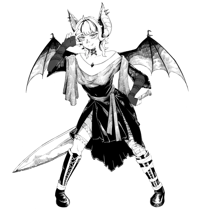 1girl, animal_ear_fluff, animal_ear_piercing, animal_ears, bare_shoulders, bat_ears, bat_girl, bat_wings