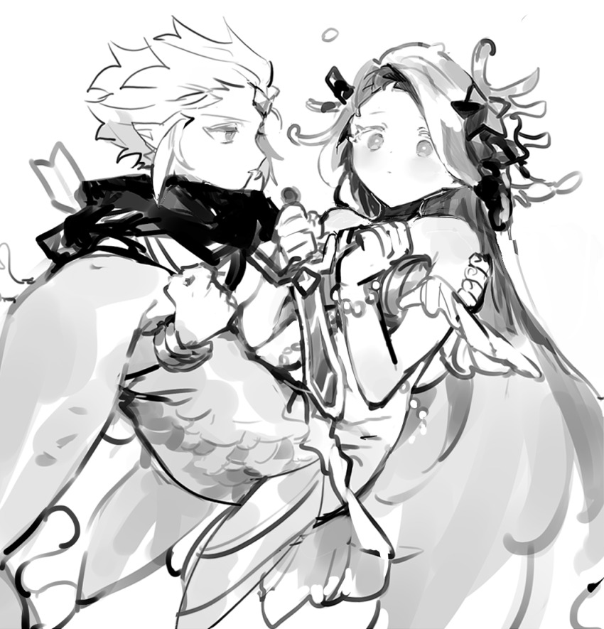 1girl, arrow_(projectile), bad_id, bad_twitter_id, bikini, blush, cape, carrying