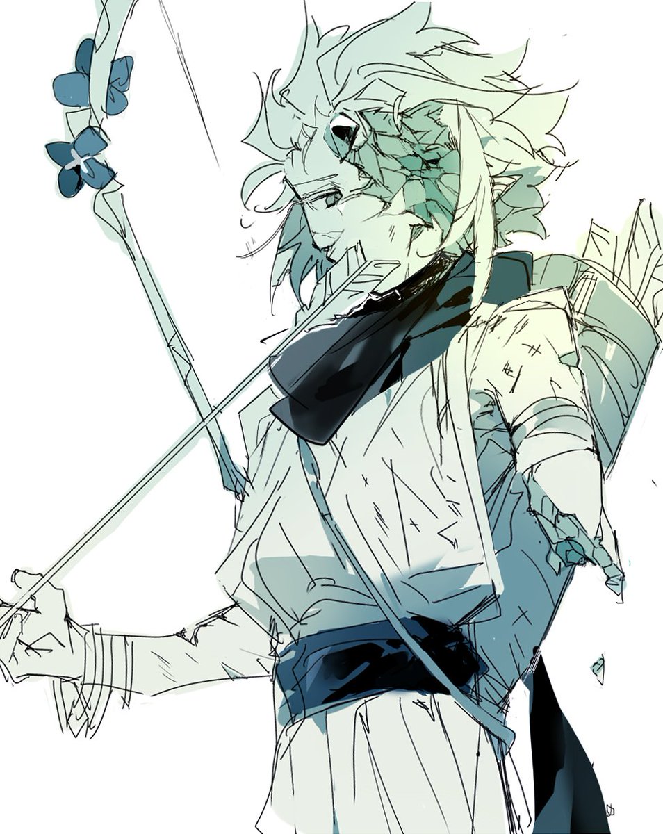 1boy, amputee, arrow_(projectile), bad_id, bad_twitter_id, bow_(weapon), bracelet, broken