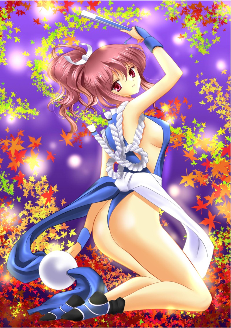 1girl, ass, bare_shoulders, breasts, folded_fan, cosplay, hand_fan, fatal_fury