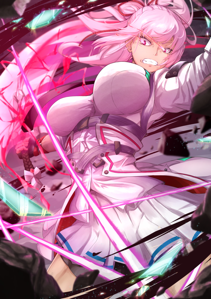 1girl, absurdres, asakura-siki, breasts, clenched_teeth, commentary_request, heaven_burns_red, highres